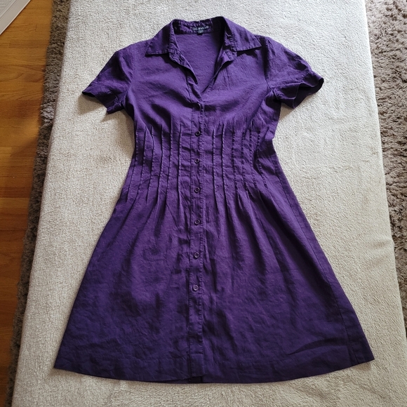 Theory Meili linen blend pintuck short sleeve dress size 2 - Picture 4 of 12